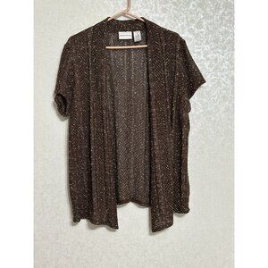 Alfred Dunner Brown Speckled Knit Open Front Cardigan‎ Short Sleeve Tunic Top M